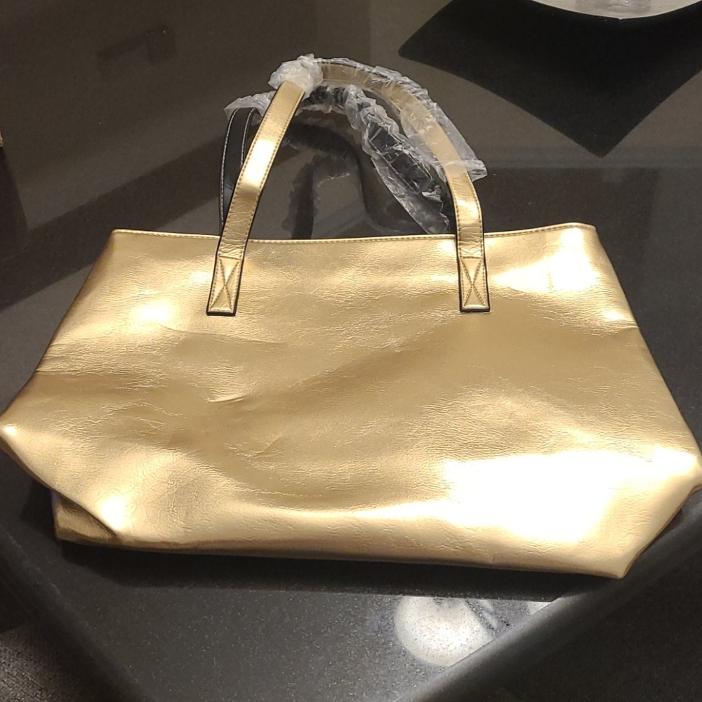 large gold tote bag